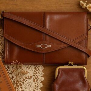 Reem USA Leather Shoulder Bag Set Brown VTG Crossbody Purse Matching Minimalist